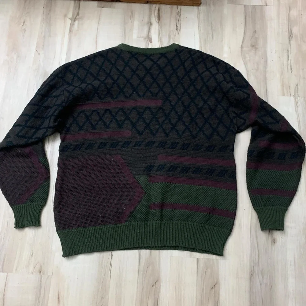 City Streets Vintage 90s Abstract Pattern Sweater Mens XLT Green Brown Acrylic